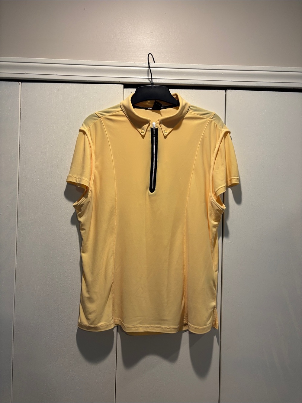 DKNY Pale Yellow Short-Sleeve Polo with Front Zip